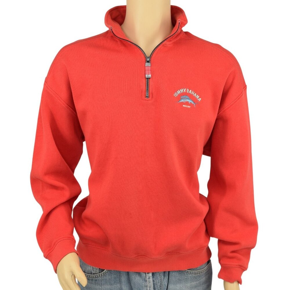 Tommy Bahama Aruba Relax Red 1/4 Zip Long Sleeve Pullover Cotton Sweater Men's L - Picture 2 of 11